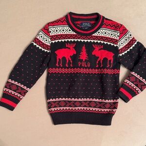 Polo by Ralph Lauren Red and Brown Moose Sweater